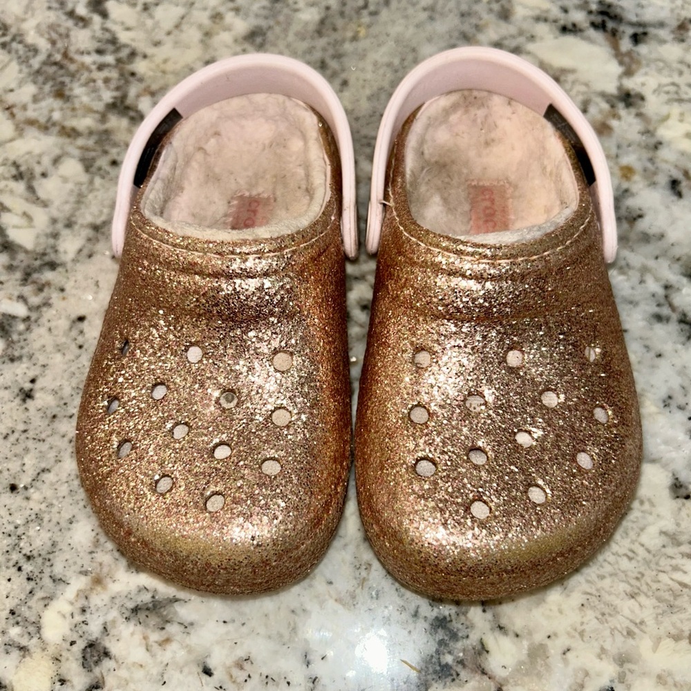 Glittery Gold and Pink Toddler/Girl Crocs size 9